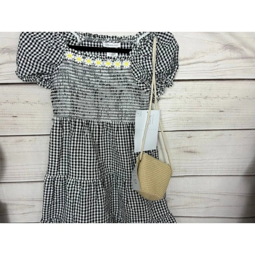 Bonnie Jean Girls Gingham Smocked Tiered Dress with Daisy Trim & Purse Size 12